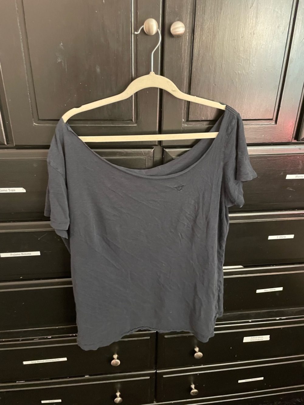 American Eagle Outfitters Navy Off-the-Shoulder Short Sleeve Tee